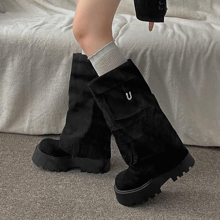 Brown Suede Pocket Flat Platform Knee High Boots Women's Soft Y2K Cool Round Toe Highten Shoes 2025 New in Luxury Designer Shoes