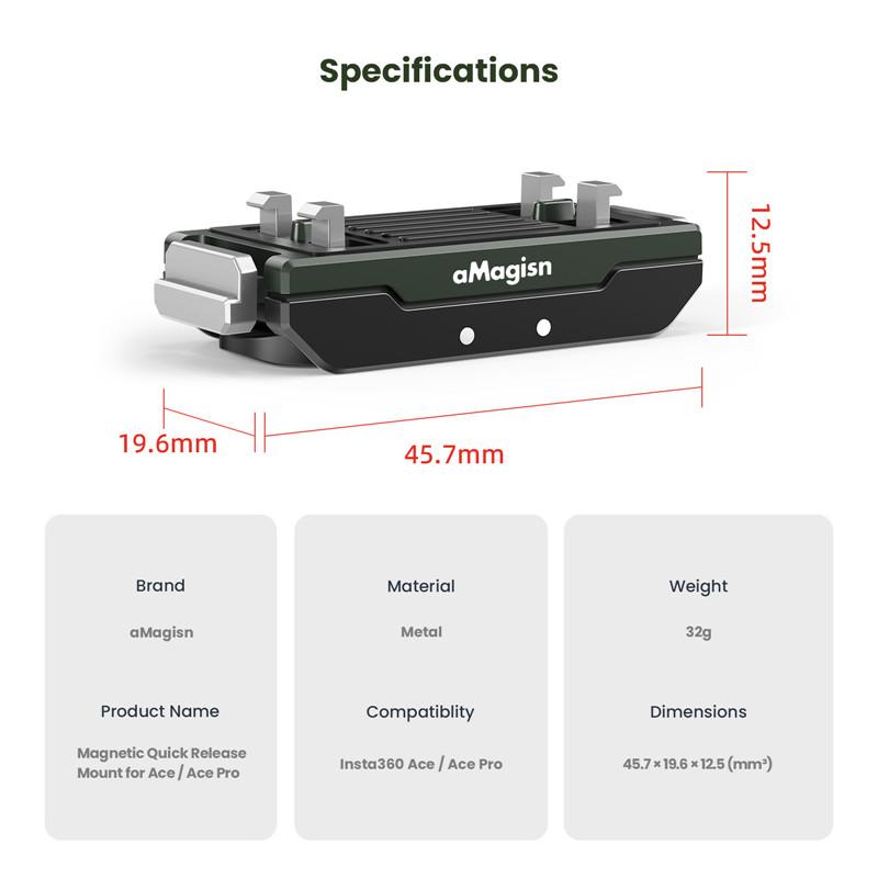 Pentru Insta360 Ace Pro, montură magnetică cu eliberare rapidă, cu 2 țepi și filet de 1/4 pentru Insta360 Ace Pro / Insta360 Ace
