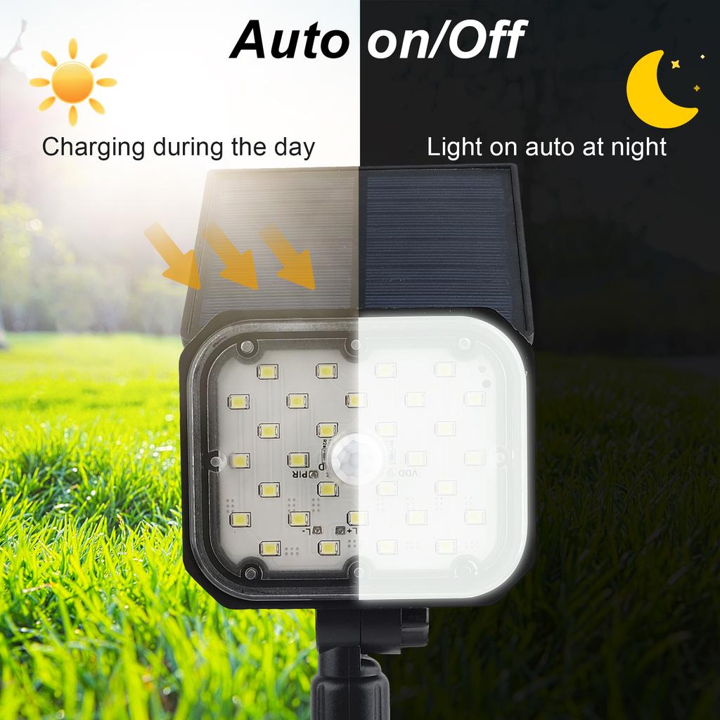 30LEDs Superhelle Kaltlicht Solar-Induktionsstrahler mit 3 Modi Solarstrahler Außen Solar-Rasenleuchten für Garten