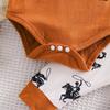 12-18 meses bebê menino cowboy padrão impressão manga curta algodão bodysuit com calças chapéu conjunto de roupa