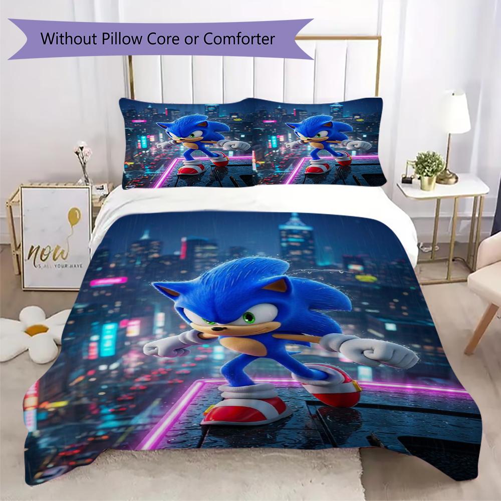 Neon City Sonic Threepiece Set Without Core 1 Duvet Cover 2 Pillowcase Without Core Bedding Set Christmas Birthday Gift
