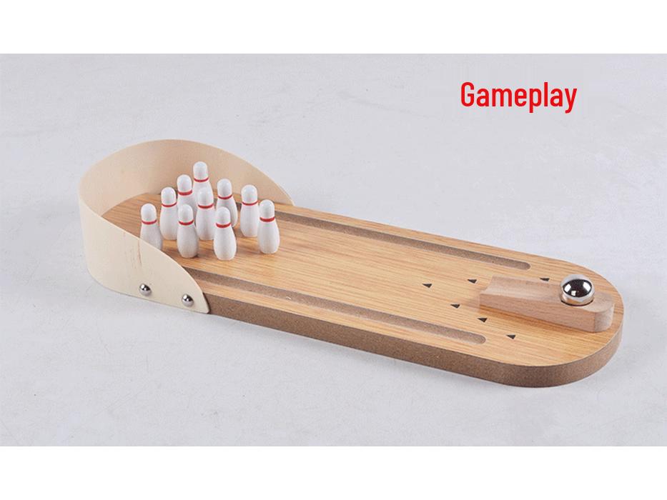 Wooden Mini Bowling: Parent-Child Interactive Stress-Relief Table Game for Kids and Adults