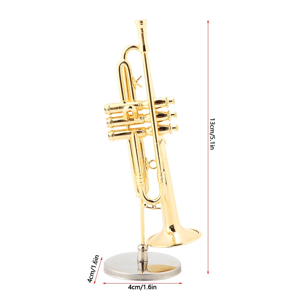 ature Trumpet Replica with Stand and Case   Music Instrument Table Ornament Brass Gold Plated Instrument Model Musical Ornaments