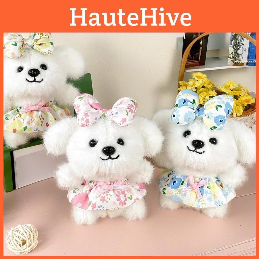 Bow Floral Skirt Dog Plush Doll Soft Fill Keychain Backpack Pendant Gift Holiday