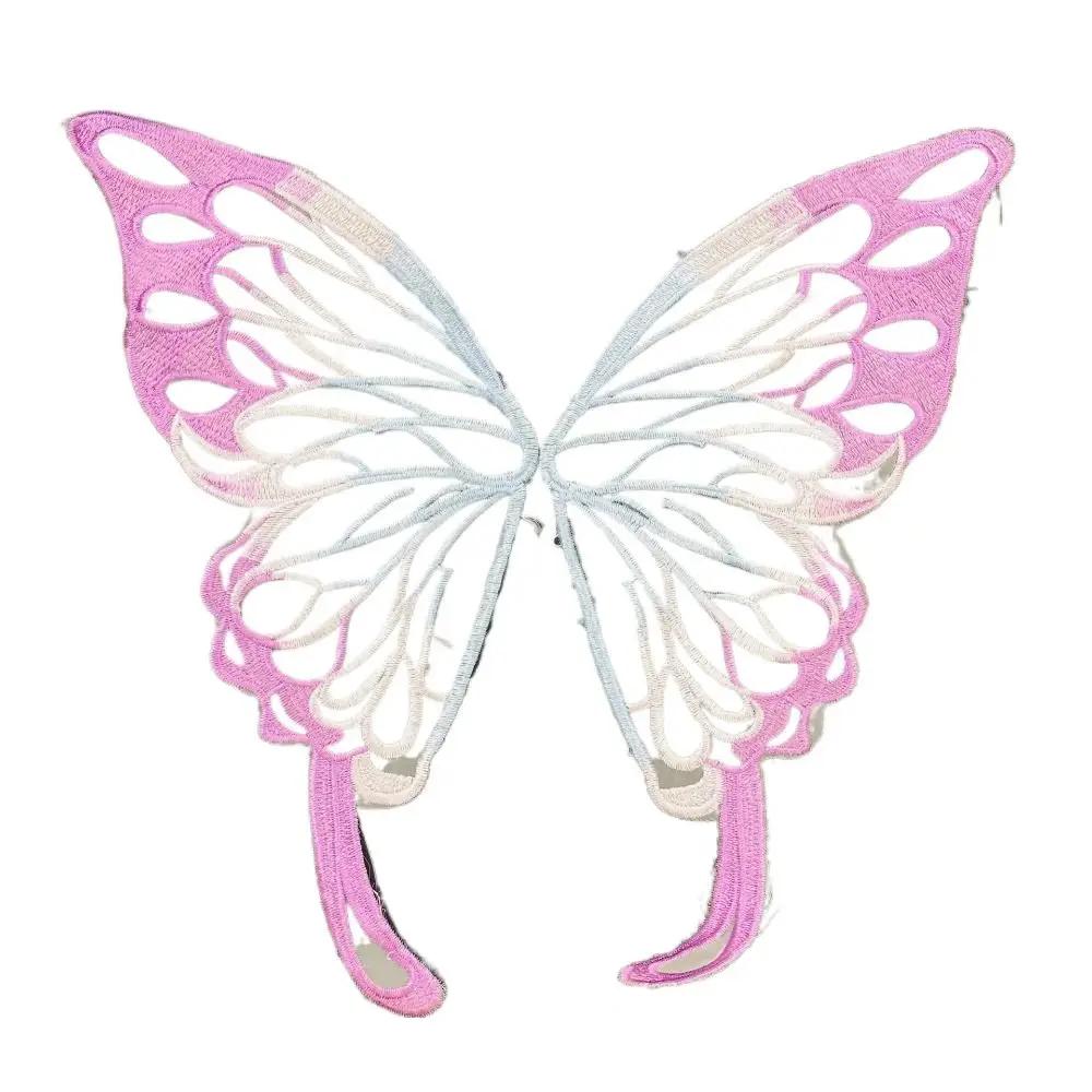 1Pair Embroidered Butterfly Wings tulle Wedding Appliques Lace Neckline Collar Sew on Patches for Dress DIY Crafts Decoration