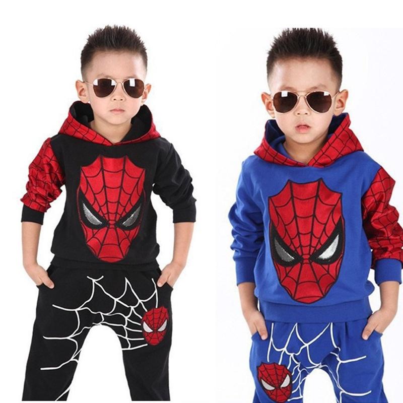 Jarní 2ks Dětské Chlapecké Mikiny Spiderman Top Kalhoty Outfit Set