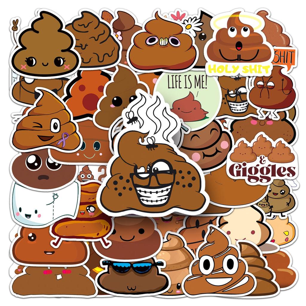 50PCS Cartoon Poo Stickers for Scooters, Luggage, Laptops, Cars & Motorcycles