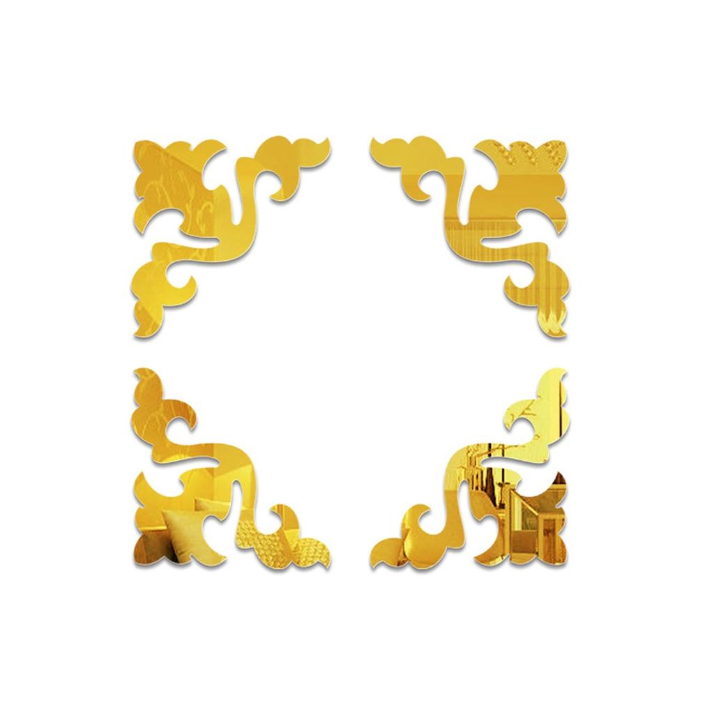 8pcs Furniture Decoration Mirror Sticker 3D Wallsticker Acrylic Self-adhesive Mirror Gold Sliver Sticker Cabinet Corner Decor