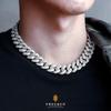 KRKC&CO Miami Cuban Chain Necklace 18mm White Gold Plated with Zirconia Men's Choker Hip Hop Accessory 46cm