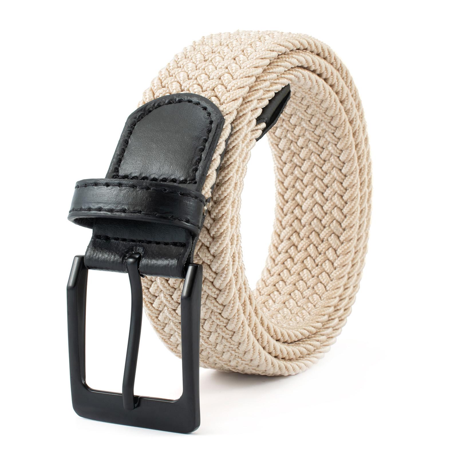 

Мужской и женский повседневный ремень, пряжка из сплава, эластичный тканый дышащий ремень из холста, ремень для брюк в корейском стиле One Size бежевый