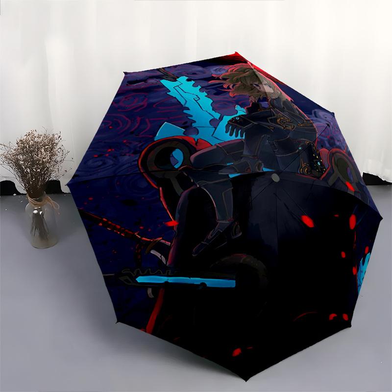 1pc Heroic Warrior Amidst Stormy Skies Automatic Open/CloseUmbrella, Portable Compact Umbrella for Men & Women G047