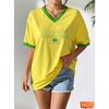 T-shirt da donna estiva con scollo a V Maglietta da calcio brasiliana Maglia da donna con gradiente giallo verde Asciugatura rapida nuova T-shirt brasiliana
