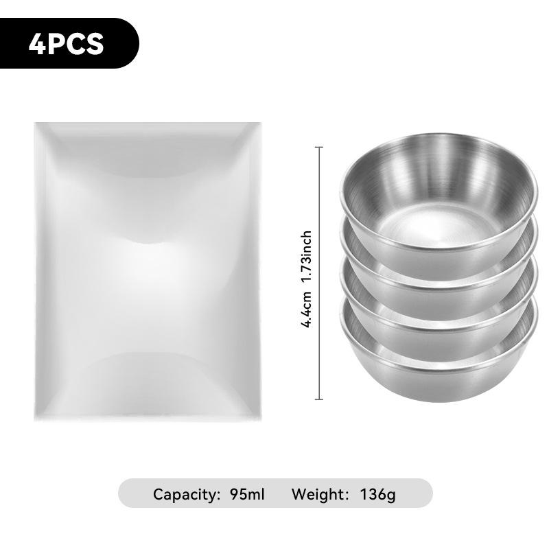 4-Piece Set of Gold 304 Stainless Steel Round Seasoning & Dipping Bowls for Soy Sauce
