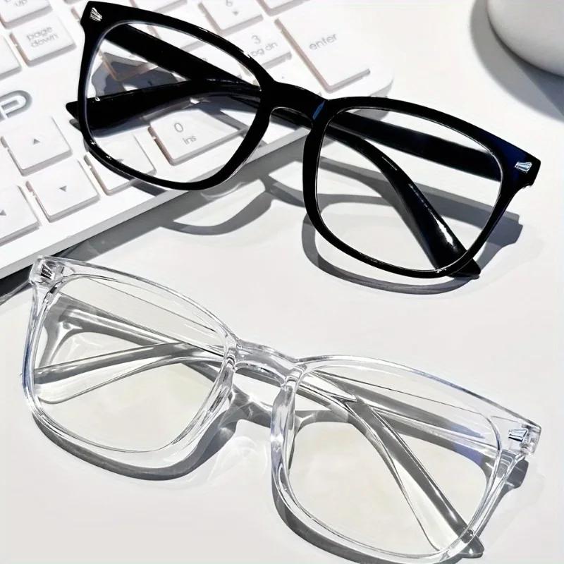 2pcs Fashion Anti-Radiation Eyeglasses Transparent Retro Unisex Computer Glasses Anti-Blue Lens Eyewear Casual