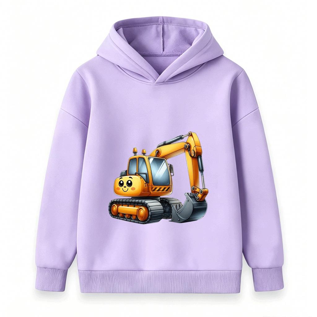Kids Hooded Sweatshirt Cute Cartoon Excavator Print Casual Long Sleeve Pullover Hoodie for Boys Girls Daily Wear