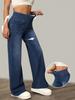 Puffanpop Dámské džíny se širokými nohavicemi s vysokým pasem, strečové džínové kalhoty, elastické v pase, jeggings kalhoty, volné rovné džíny pro každodenní pohodlí