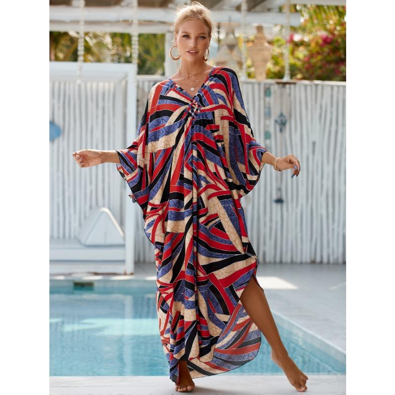 Damen Kleid Bedrucktes Strandkleid Lockeres Übergröße Urlaubs-Bikini-Oberhemd