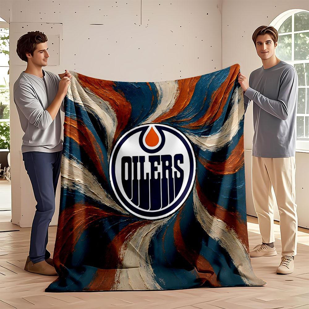 Edmonton Oilers Logo On Swirl Background Print Blanket Soft and Cozy Perfect for the Living Room Bed Sofa or a Nap,gift