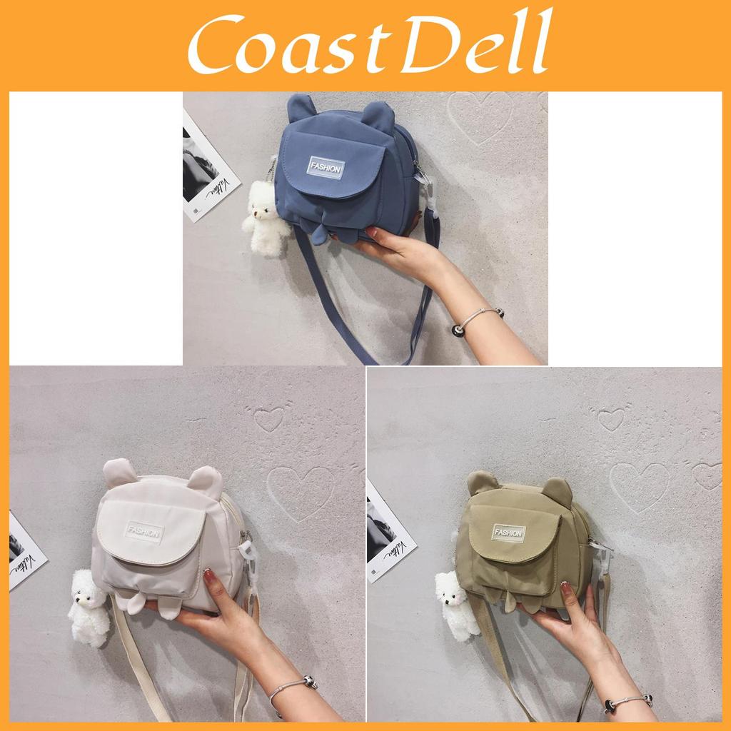 Kawaii Animal Canvas Small Round Bag For Teens With Soft Material And Chest Pocket