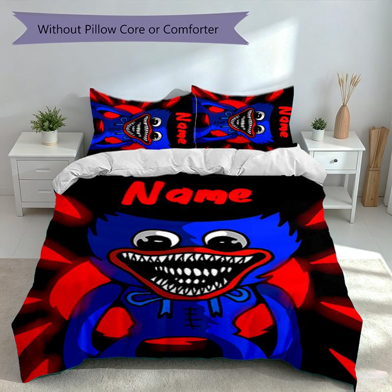 3pcs Custom Name Poppy Playtime Bedding Set,Includes 1 Duvet Cover and 2 Pillowcases,All-season Bedroom Decor