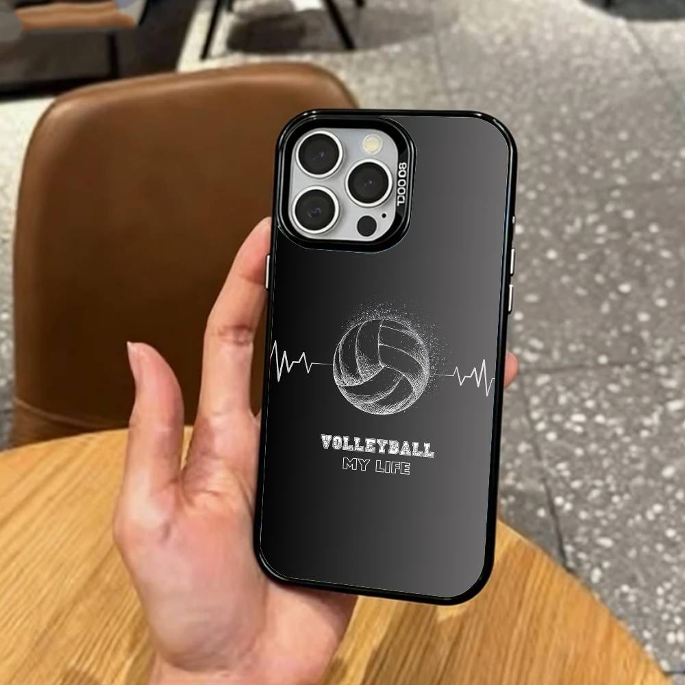 

cool Sport Beach V-Volleyball Phone Case For iPhone17,16,15,14,13,12,11 Plus,Pro Max Colored Silver Plated Inside Cover iPhone17
