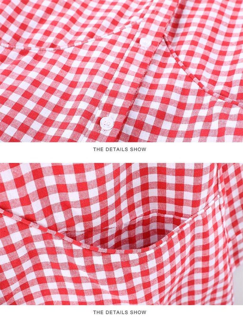 2024 Women's Korean Style Plaid Cotton Long Sleeve Loose Casual Shirt - Plus Size, Mid-Length