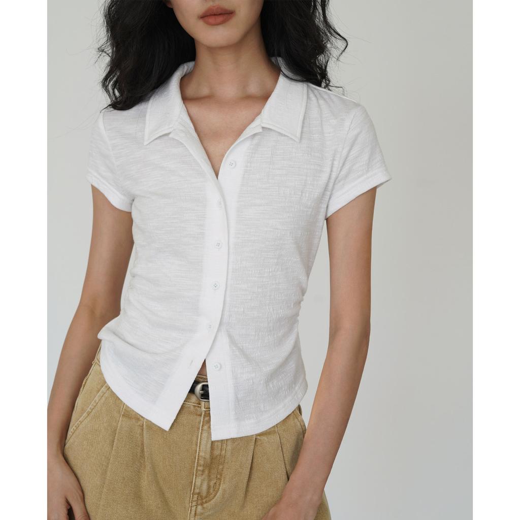 Collar versatile short-sleeved t-shirt women's autumn new casual design waist top