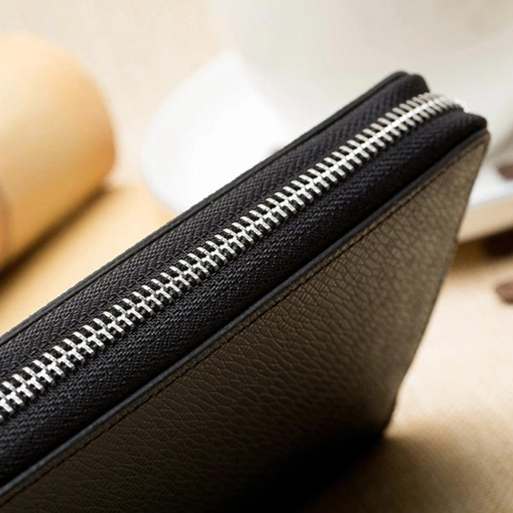 Cross Pattern Men Wallet Leather Long Wallet Purse with Zipper Closure