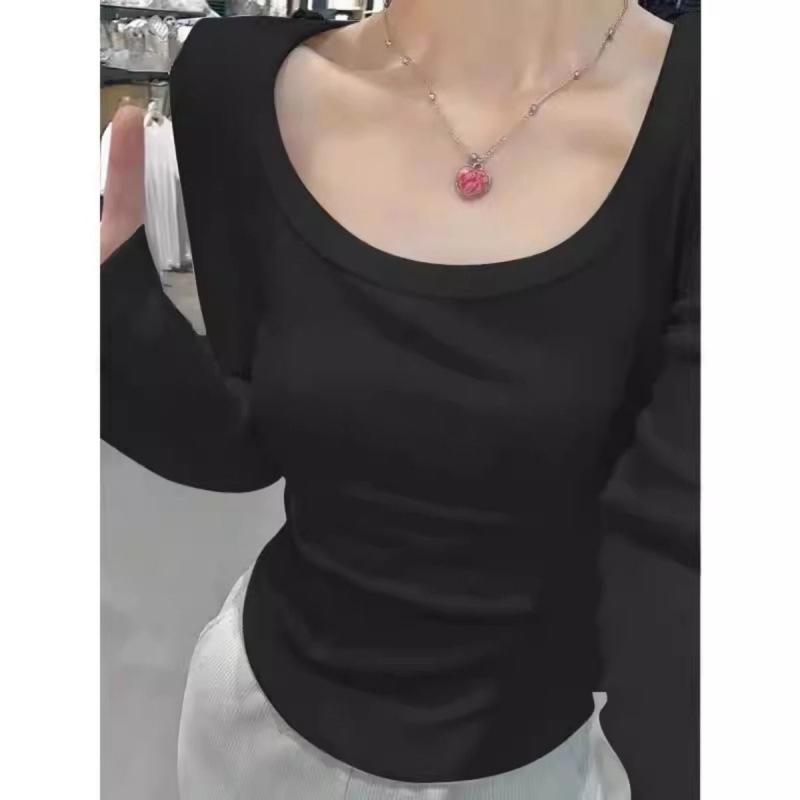 Women's Autumn Square Neck Long Sleeve Slim Fit T-shirt
