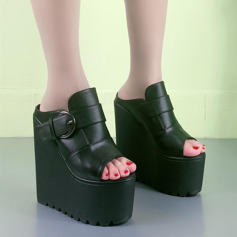 Móda 16CM Klínové Sandály Dámské Léto Nové Designové Sandály Lehké Otevřená Špička Ležérní Pantofle na Vysokém Podpatku Dámské Platformové Boty