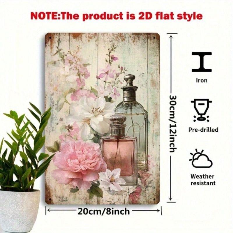 

Vintage Pink Perfume Bottle Botanical Print Metal Poster Wall Art 20x30 cm for Living Room