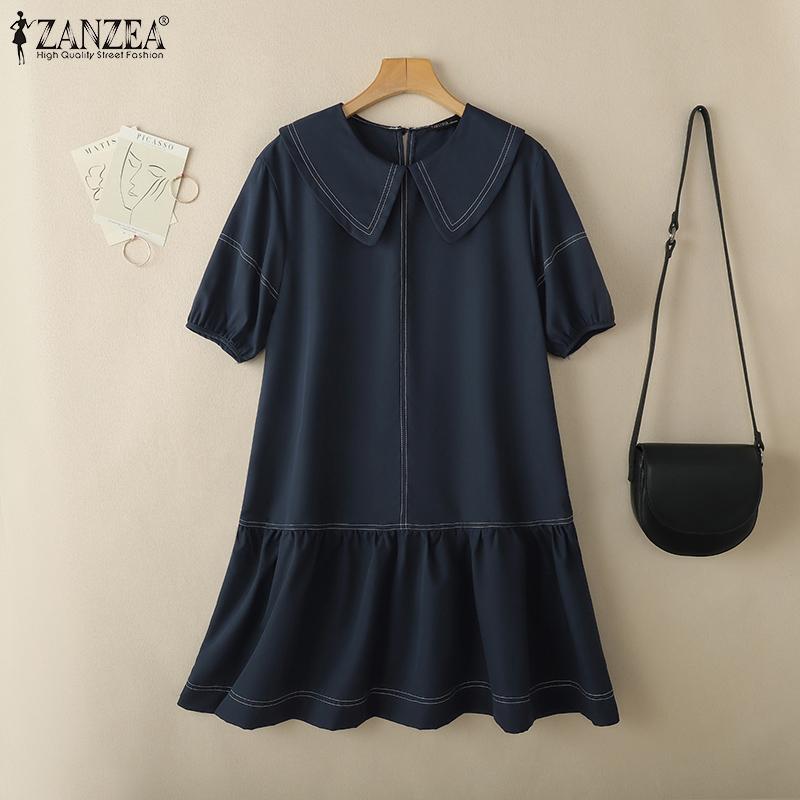 ZANZEA Women Casual Doll Collar Loose Summer Short Sleeve Dress