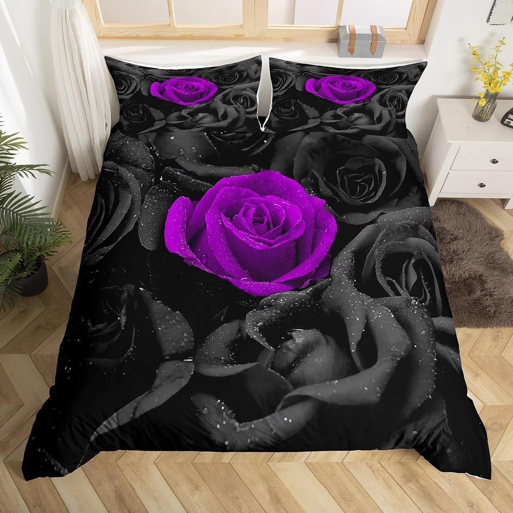 Roslakan Set Romantiskt Rosblommigt Sängkläder Set Mikrofiber Botaniska Blommor Täcktäck för Kvinnor Flickors Sovrumsinredning