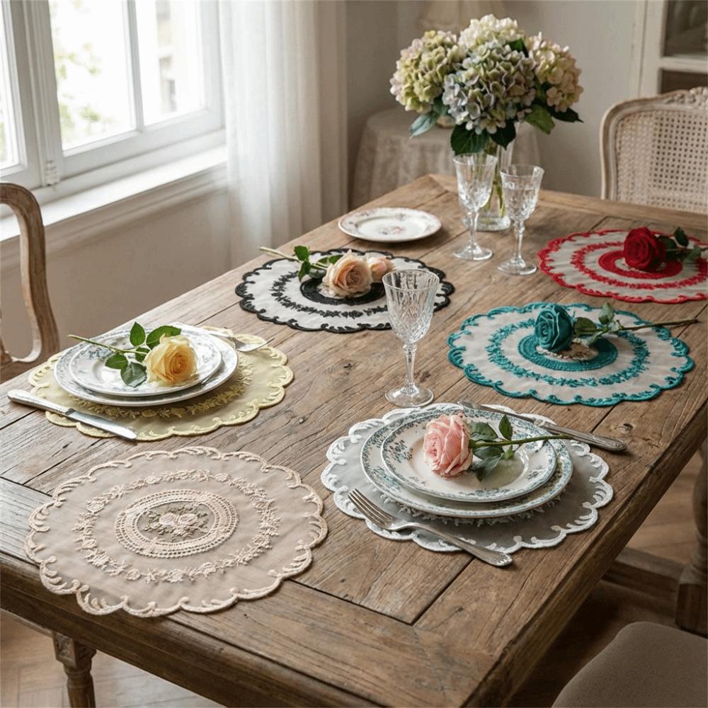 Elegant Lace Trim Embroidered Table Cover White Hollow Lace Table Cloth Round Doily Coffee Coaster Home Decor