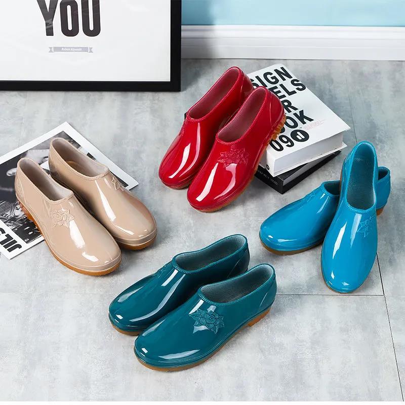 Regenstiefel wasserdichte Schuhe Gummischuhe Überschuhe Mode Wasserstiefel Erwachsene Küche Autowäsche Arbeit Verschleißfest Rutschfest Kurzer Lauf