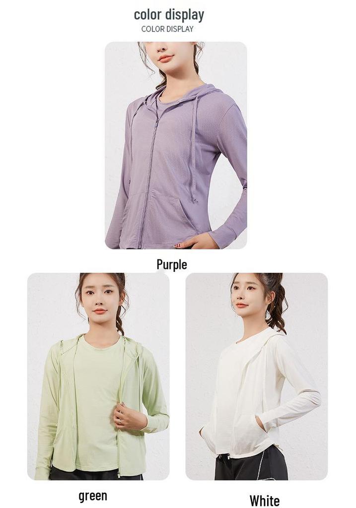 Korean Style Long Sleeve Hooded Sports Jacket - Slimming, Breathable, Quick-Dry for Yoga and Running