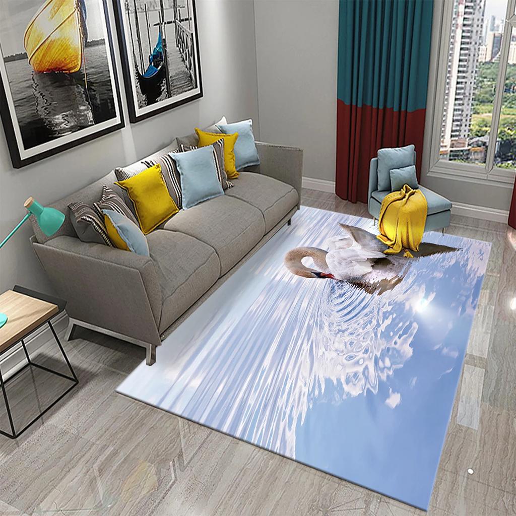3D Cute White Swan Carpet Romantic Area Rug for Kids Bedroom Living Room Bathroom Non-Slip Soft Carpet Animal Doormat Home Decor