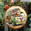 2D Flat Aluminum Colorful Floral Hippie Grandma Decorative Plaque and Ornament. Bohemian-style Flower Cart Wall Decoration, Suitable for Porches