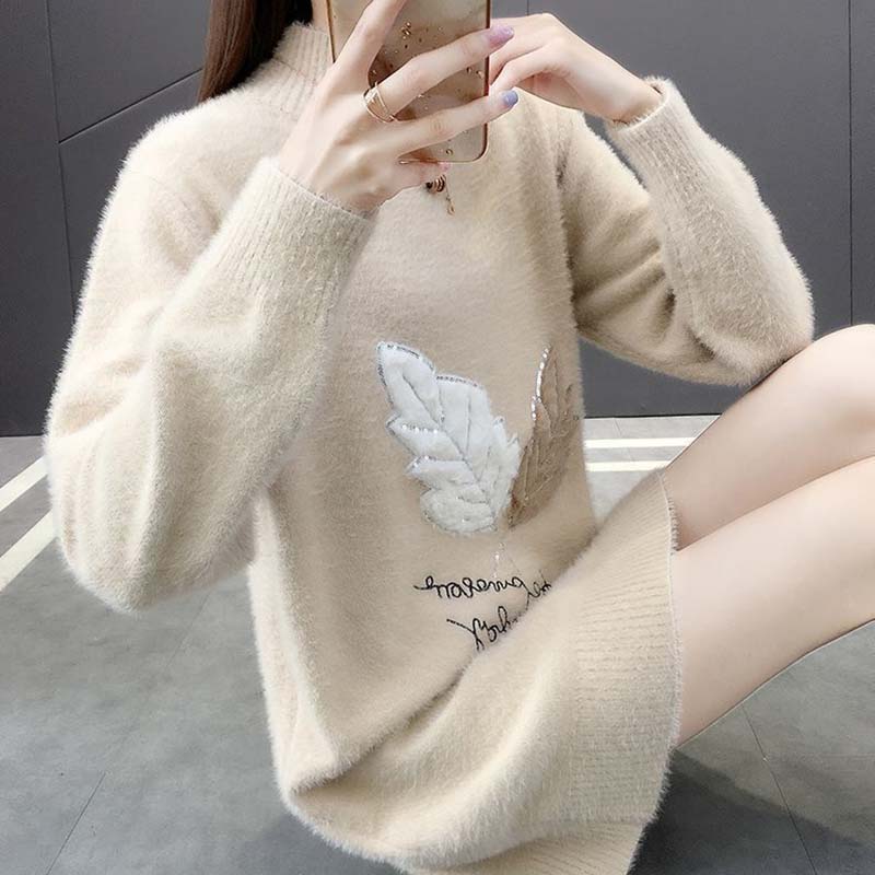 Pulover pentru Femei Toamnă Iarnă Îngroșat Cald Tricotat Elastic Mânecă Lungă Topuri