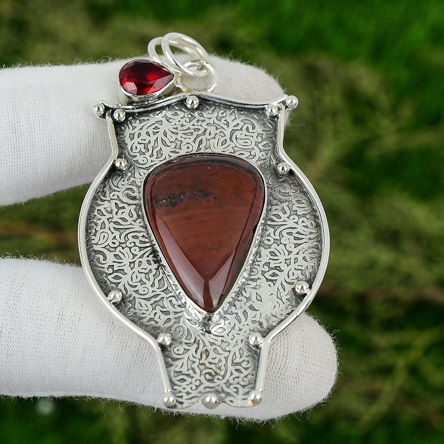 Pear Red Mookaite Gemstone Mozambique Garnet Trendy Boho Wife Pendant 925 Silver