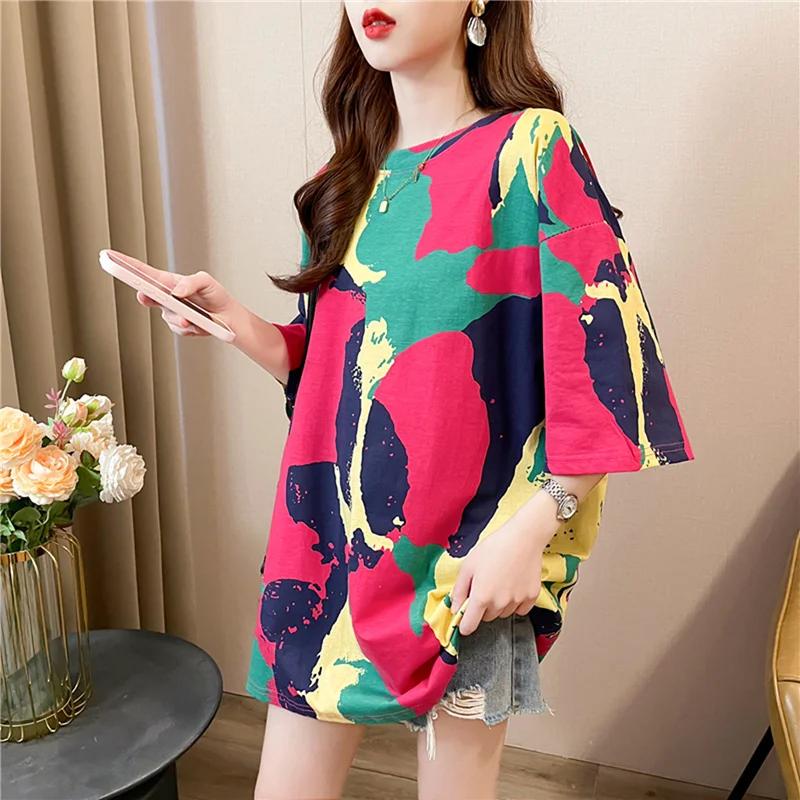Sommer Vintage Print T-Shirt Mode Damen Übergroß Grafik Langarm T-Shirts Y2k Oberteile Harajuku Hip Hop Streetwear Jugend