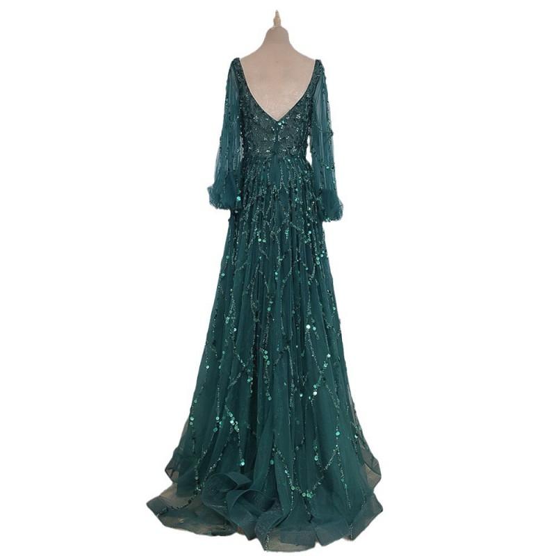 Elegant Gold Sequin Beaded Evening Gown With Puff Sleeves Mermaid Silhouette Zipper Back Wedding Party Prom Gala
