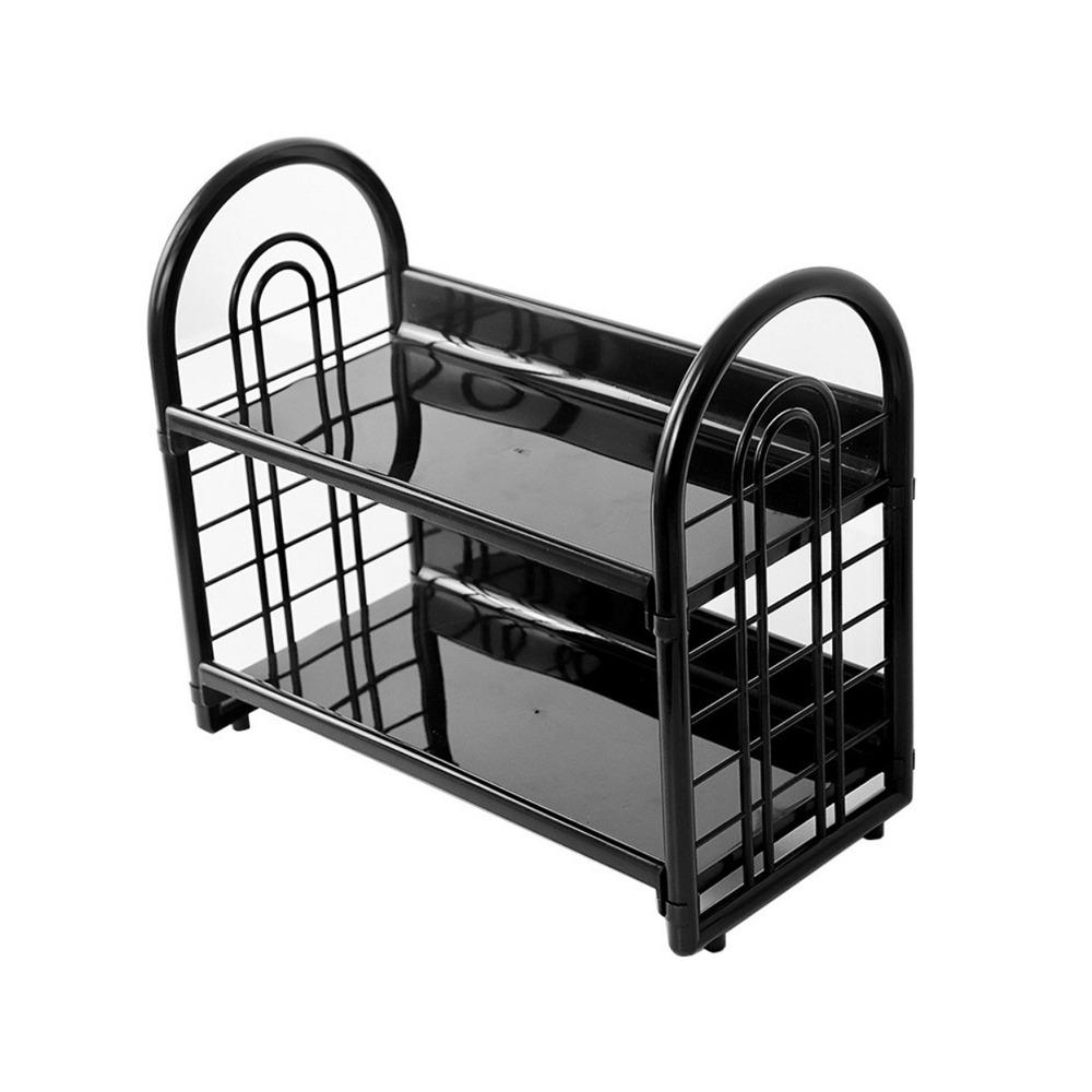 

Space Saving Double Layer Storage Rack Plastic Desktop Organizer Shelf Bedroom чорний