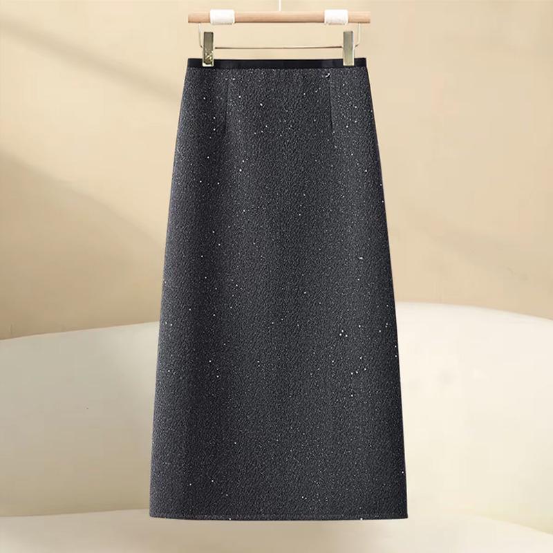 Luxe Black Sequin Midi Skirt - 2026 Spring Collection: Elegant, Slimming, Versatile, Hip-Hugging Straight Cut for Women