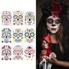 Day of The Dead Face Tattoos – Sugar Skull & Red Roses Halloween Stickers – Makeup Kit for Men & Women, Party Favors – 1 Set