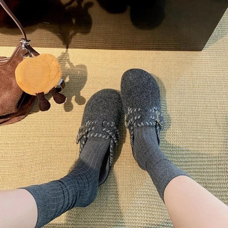Fall/Winter New Style Buckled Thick-Tread Shoes, Heeled Platform Slippers, Women's
