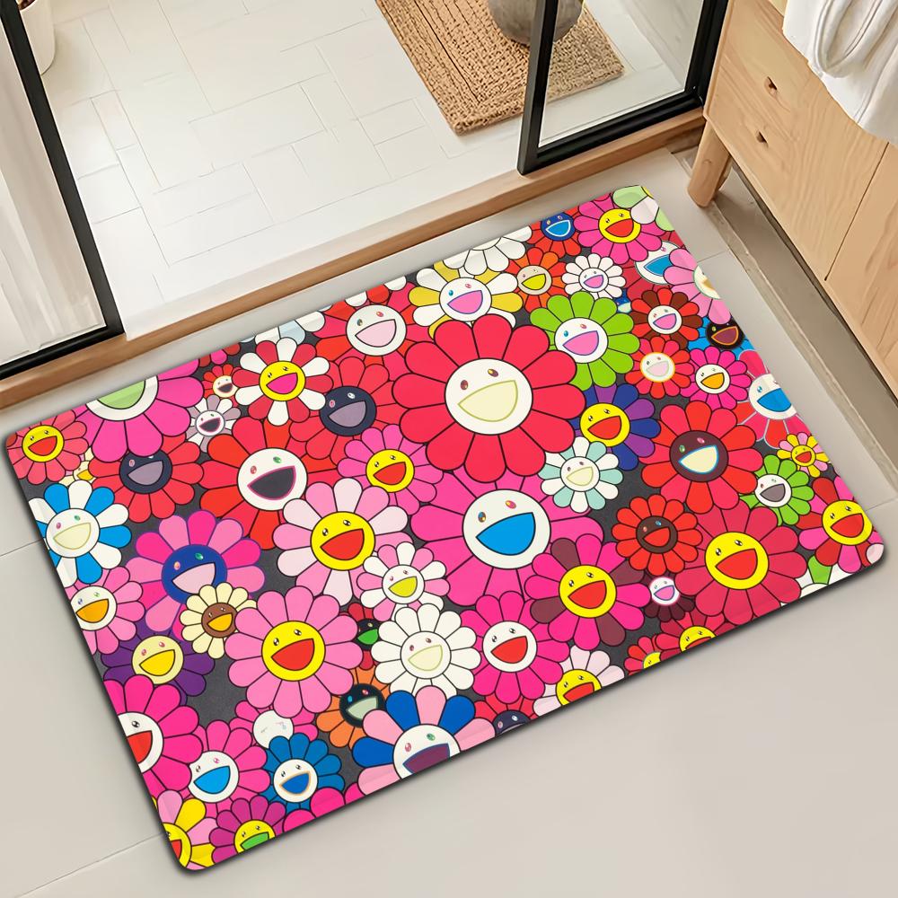 Fashion M-Murakamis Art T-Takashi Door Mat Bath Microfiber Decorative Versatile Flannel Floor Quick Dry Absorbent Non-slip Sole