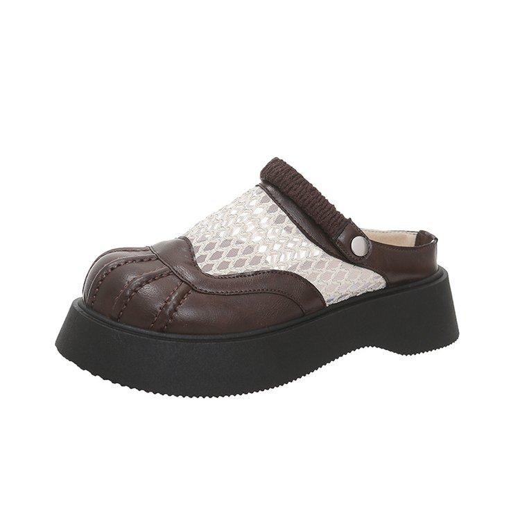 Fashion 2025 New Women's Platform Slippers Lace Mesh Half Slippers Women Outdoor Comfortable Heeled Slippers Woman Pantoufles Femme