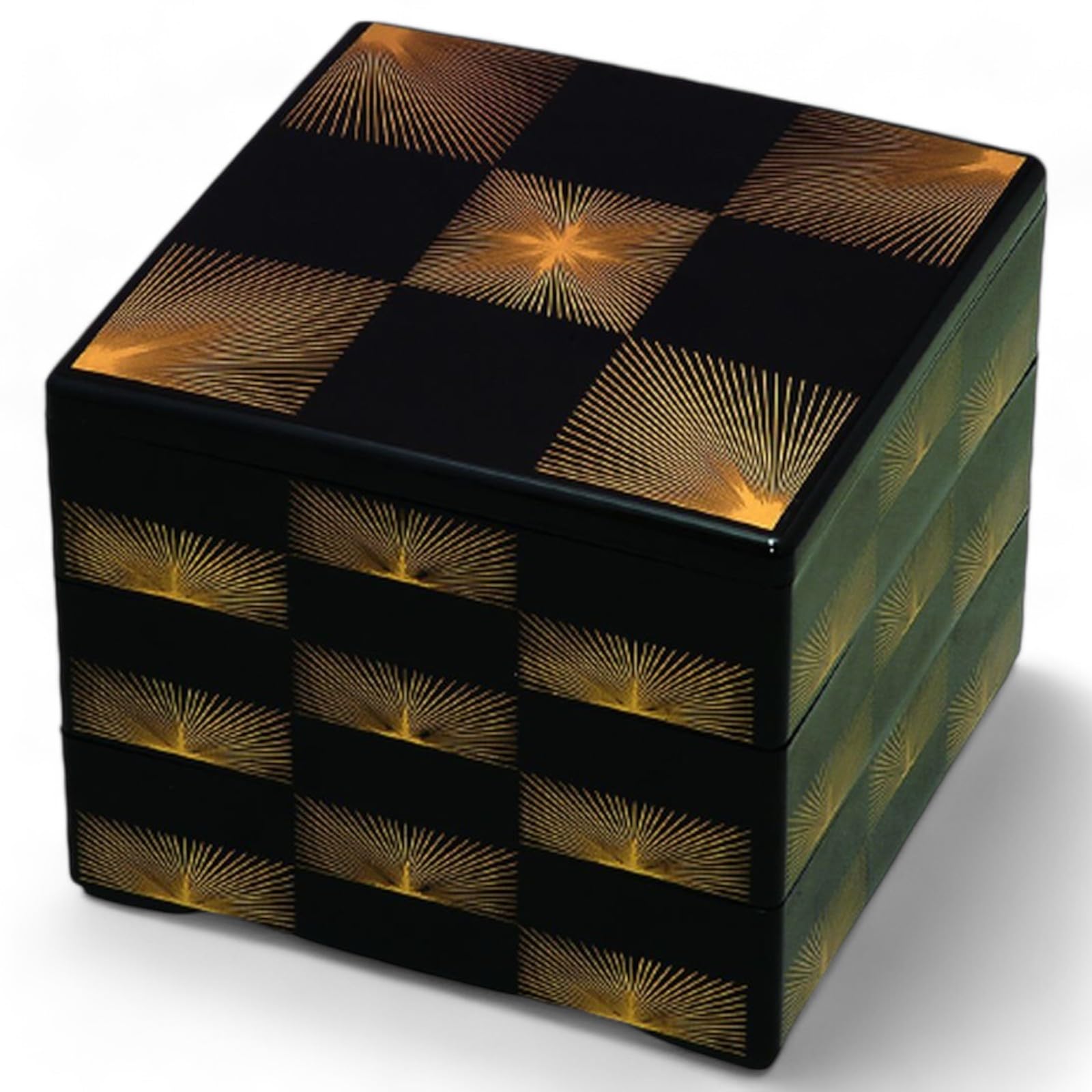 

Lacquerware Jubako 3 7 Black with Checkered Pine Made in Japan J-kitchens Box, Tiers, Inches, Needles, 21.0cm, Resin,
