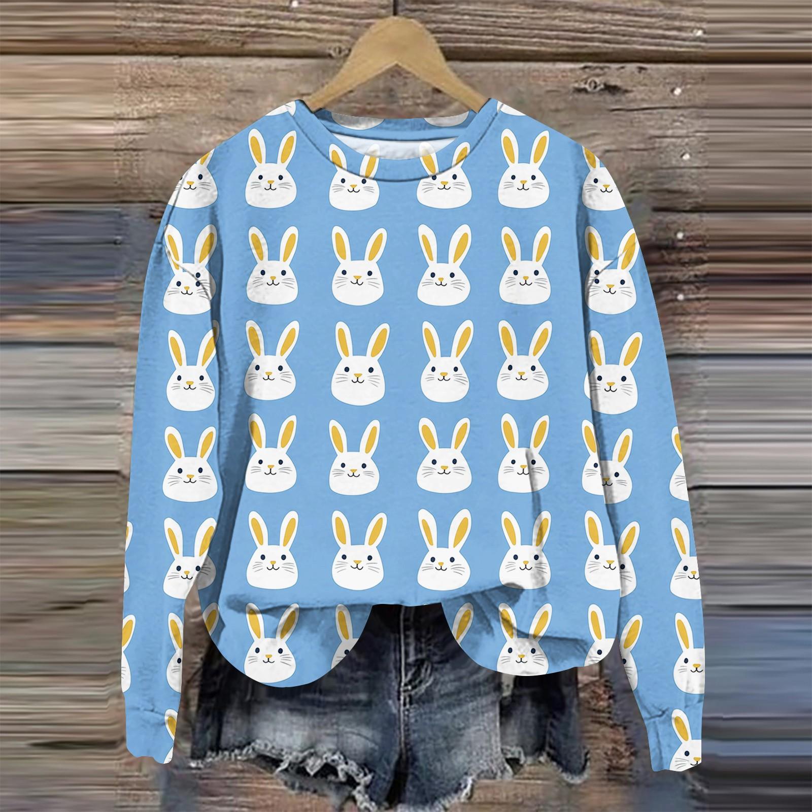 

Women s Fashion Easter Printed Long Sleeve Loose Round Neck Sweatshirt Top Fall L